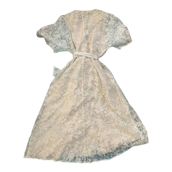 Unique Vintage Cream Pattern Wrap Midi Dress - Picture 7 of 8